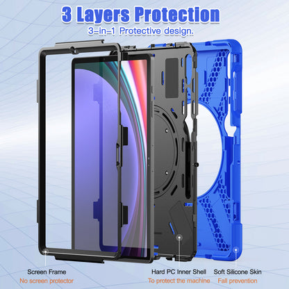 For Samsung Galaxy Tab S9 FE+ / S9+ / S8+ / S7+ PC+Silicone Protective Case Rotating Kickstand Rugged Tablet Cover with Handle Design