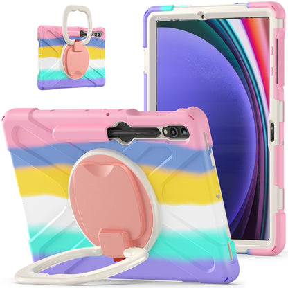 For Samsung Galaxy Tab S9 FE+ / S9+ / S8+ / S7+ PC+Silicone Protective Case Rotating Kickstand Rugged Tablet Cover with Handle Design