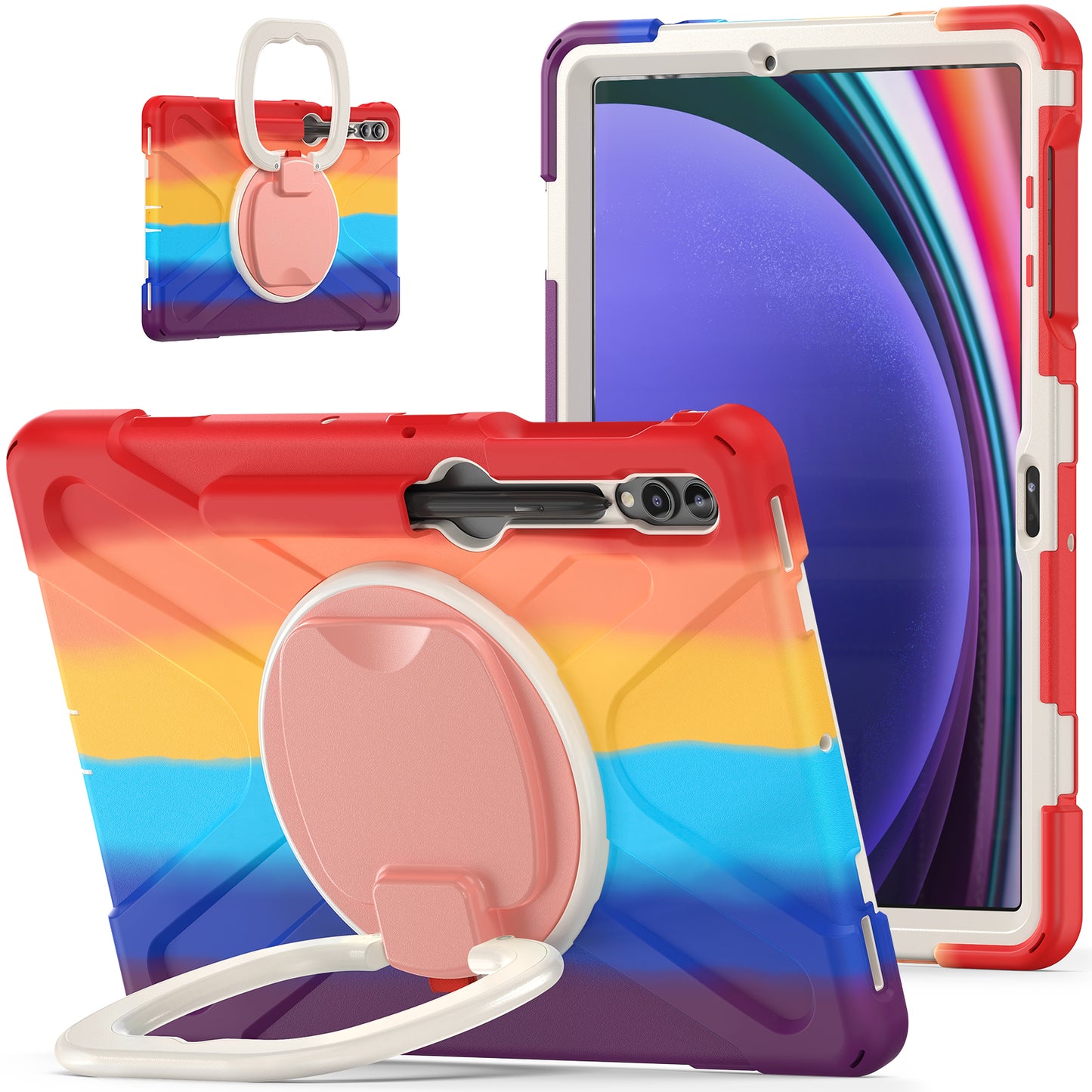 For Samsung Galaxy Tab S9 FE+ / S9+ / S8+ / S7+ PC+Silicone Protective Case Rotating Kickstand Rugged Tablet Cover with Handle Design