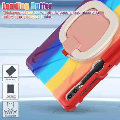 For Samsung Galaxy Tab S9 FE+ / S9+ / S8+ / S7+ PC+Silicone Protective Case Rotating Kickstand Rugged Tablet Cover with Handle Design