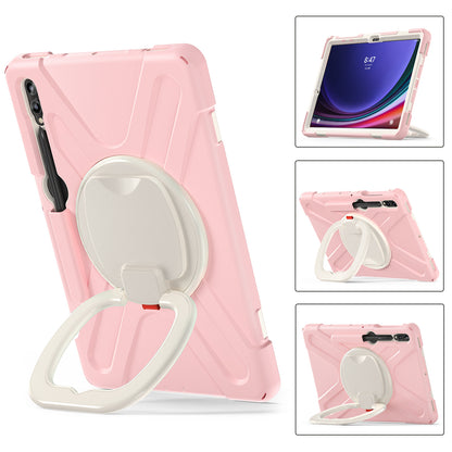 For Samsung Galaxy Tab S9 FE+ / S9+ / S8+ / S7+ PC+Silicone Protective Case Rotating Kickstand Rugged Tablet Cover with Handle Design