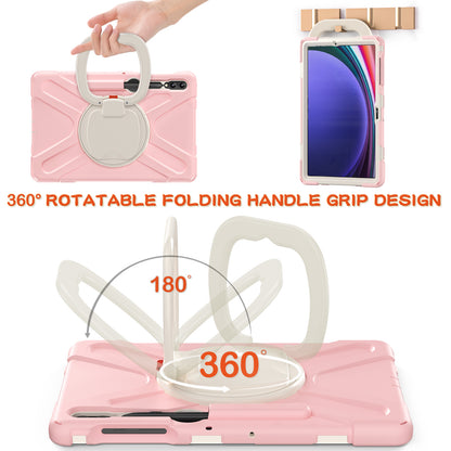 For Samsung Galaxy Tab S9 FE+ / S9+ / S8+ / S7+ PC+Silicone Protective Case Rotating Kickstand Rugged Tablet Cover with Handle Design