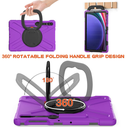 For Samsung Galaxy Tab S9 FE+ / S9+ / S8+ / S7+ PC+Silicone Protective Case Rotating Kickstand Rugged Tablet Cover with Handle Design