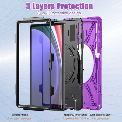 For Samsung Galaxy Tab S9 FE+ / S9+ / S8+ / S7+ PC+Silicone Protective Case Rotating Kickstand Rugged Tablet Cover with Handle Design