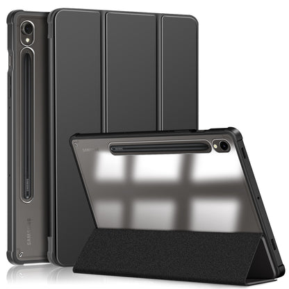 Protective Case for Samsung Galaxy Tab S9 (SM-X710 / SM-X716B / SM-X718U) PU+TPU+Acrylic Tri-fold Stand Tablet Cover with Pen Slot