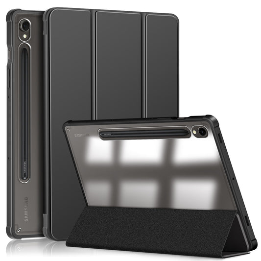 Protective Case for Samsung Galaxy Tab S9 (SM-X710 / SM-X716B / SM-X718U) PU+TPU+Acrylic Tri-fold Stand Tablet Cover with Pen Slot