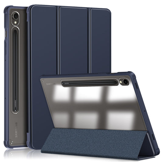 Protective Case for Samsung Galaxy Tab S9 (SM-X710 / SM-X716B / SM-X718U) PU+TPU+Acrylic Tri-fold Stand Tablet Cover with Pen Slot