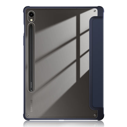 Protective Case for Samsung Galaxy Tab S9 (SM-X710 / SM-X716B / SM-X718U) PU+TPU+Acrylic Tri-fold Stand Tablet Cover with Pen Slot
