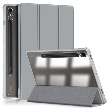 Protective Case for Samsung Galaxy Tab S9 (SM-X710 / SM-X716B / SM-X718U) PU+TPU+Acrylic Tri-fold Stand Tablet Cover with Pen Slot