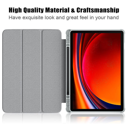 Protective Case for Samsung Galaxy Tab S9 (SM-X710 / SM-X716B / SM-X718U) PU+TPU+Acrylic Tri-fold Stand Tablet Cover with Pen Slot