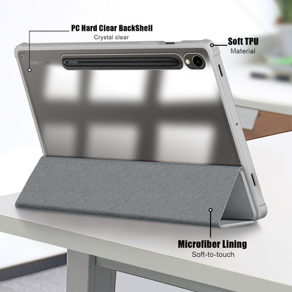 Protective Case for Samsung Galaxy Tab S9 (SM-X710 / SM-X716B / SM-X718U) PU+TPU+Acrylic Tri-fold Stand Tablet Cover with Pen Slot