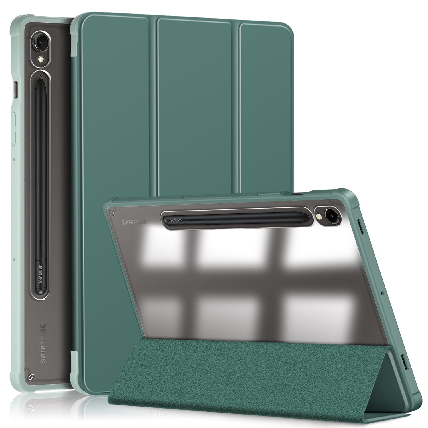 Protective Case for Samsung Galaxy Tab S9 (SM-X710 / SM-X716B / SM-X718U) PU+TPU+Acrylic Tri-fold Stand Tablet Cover with Pen Slot