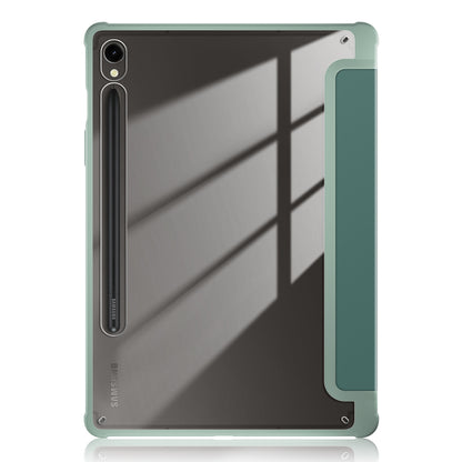 Protective Case for Samsung Galaxy Tab S9 (SM-X710 / SM-X716B / SM-X718U) PU+TPU+Acrylic Tri-fold Stand Tablet Cover with Pen Slot