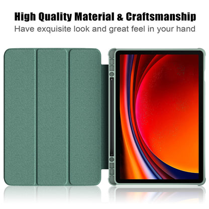 Protective Case for Samsung Galaxy Tab S9 (SM-X710 / SM-X716B / SM-X718U) PU+TPU+Acrylic Tri-fold Stand Tablet Cover with Pen Slot