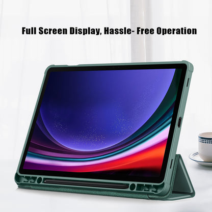Protective Case for Samsung Galaxy Tab S9 (SM-X710 / SM-X716B / SM-X718U) PU+TPU+Acrylic Tri-fold Stand Tablet Cover with Pen Slot