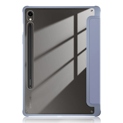 Protective Case for Samsung Galaxy Tab S9 (SM-X710 / SM-X716B / SM-X718U) PU+TPU+Acrylic Tri-fold Stand Tablet Cover with Pen Slot
