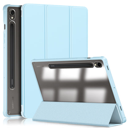 Protective Case for Samsung Galaxy Tab S9 (SM-X710 / SM-X716B / SM-X718U) PU+TPU+Acrylic Tri-fold Stand Tablet Cover with Pen Slot