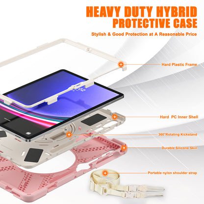 For Samsung Galaxy Tab S9 FE+ / S9+ / S8+ / S7+ Shockproof PC+Silicone Rugged Tablet Case Kickstand with Hand Band  /  Shoulder Strap