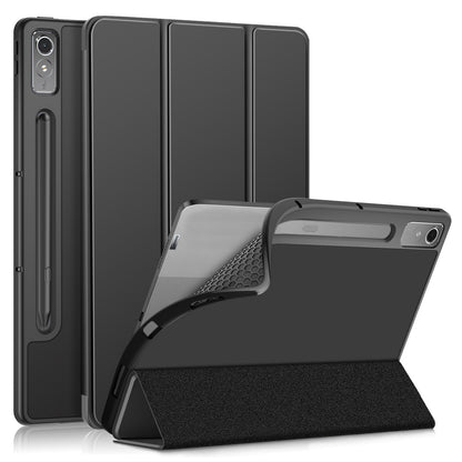 For Lenovo Tab P12 TB371FC Trifold Stand Solid Color Smart Case PU Leather+TPU Tablet Cover