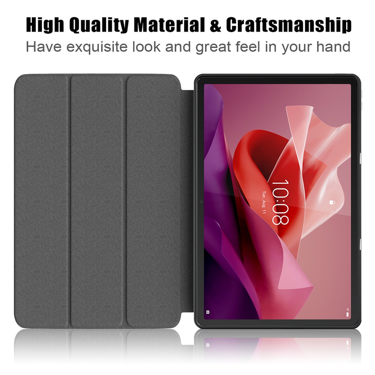 For Lenovo Tab P12 TB371FC Trifold Stand Solid Color Smart Case PU Leather+TPU Tablet Cover