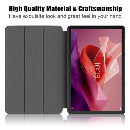 For Lenovo Tab P12 TB371FC Trifold Stand Solid Color Smart Case PU Leather+TPU Tablet Cover