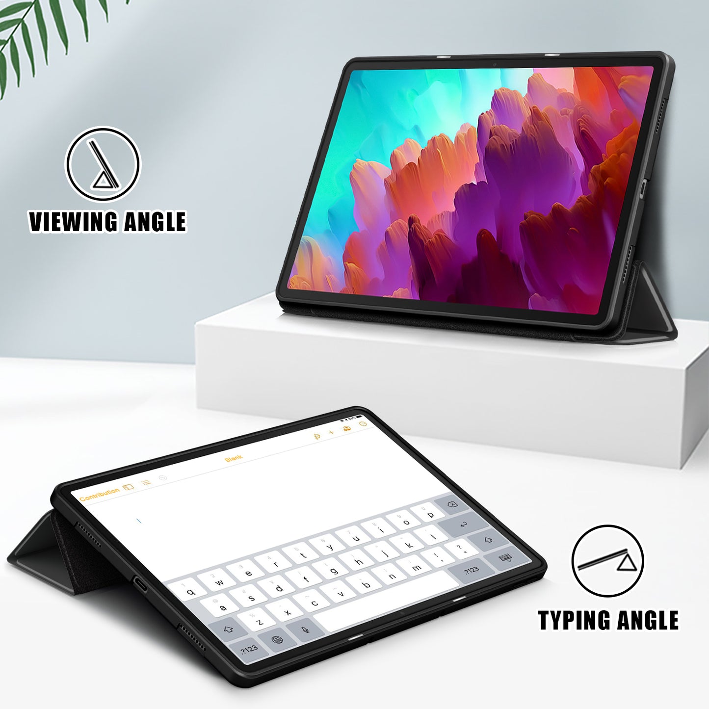 For Lenovo Tab P12 TB371FC Trifold Stand Solid Color Smart Case PU Leather+TPU Tablet Cover