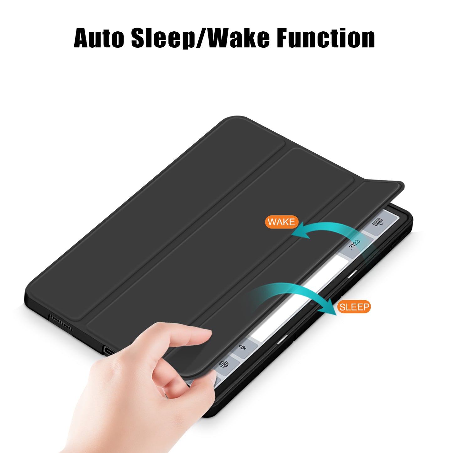 For Lenovo Tab P12 TB371FC Trifold Stand Solid Color Smart Case PU Leather+TPU Tablet Cover