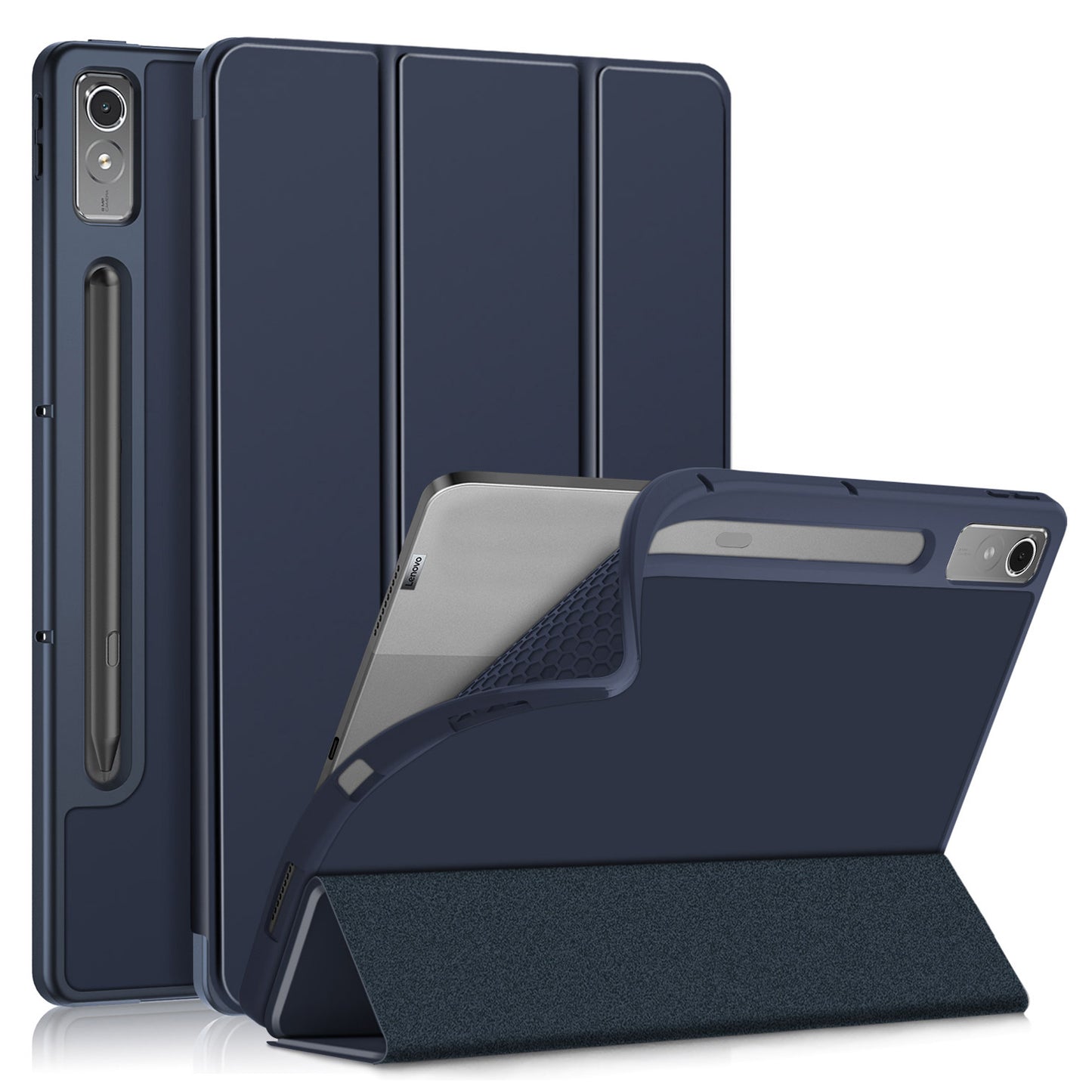For Lenovo Tab P12 TB371FC Trifold Stand Solid Color Smart Case PU Leather+TPU Tablet Cover
