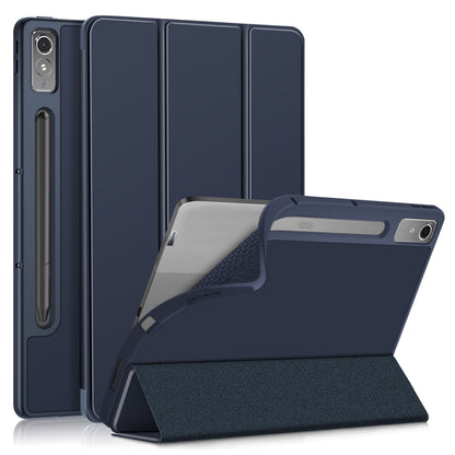 For Lenovo Tab P12 TB371FC Trifold Stand Solid Color Smart Case PU Leather+TPU Tablet Cover
