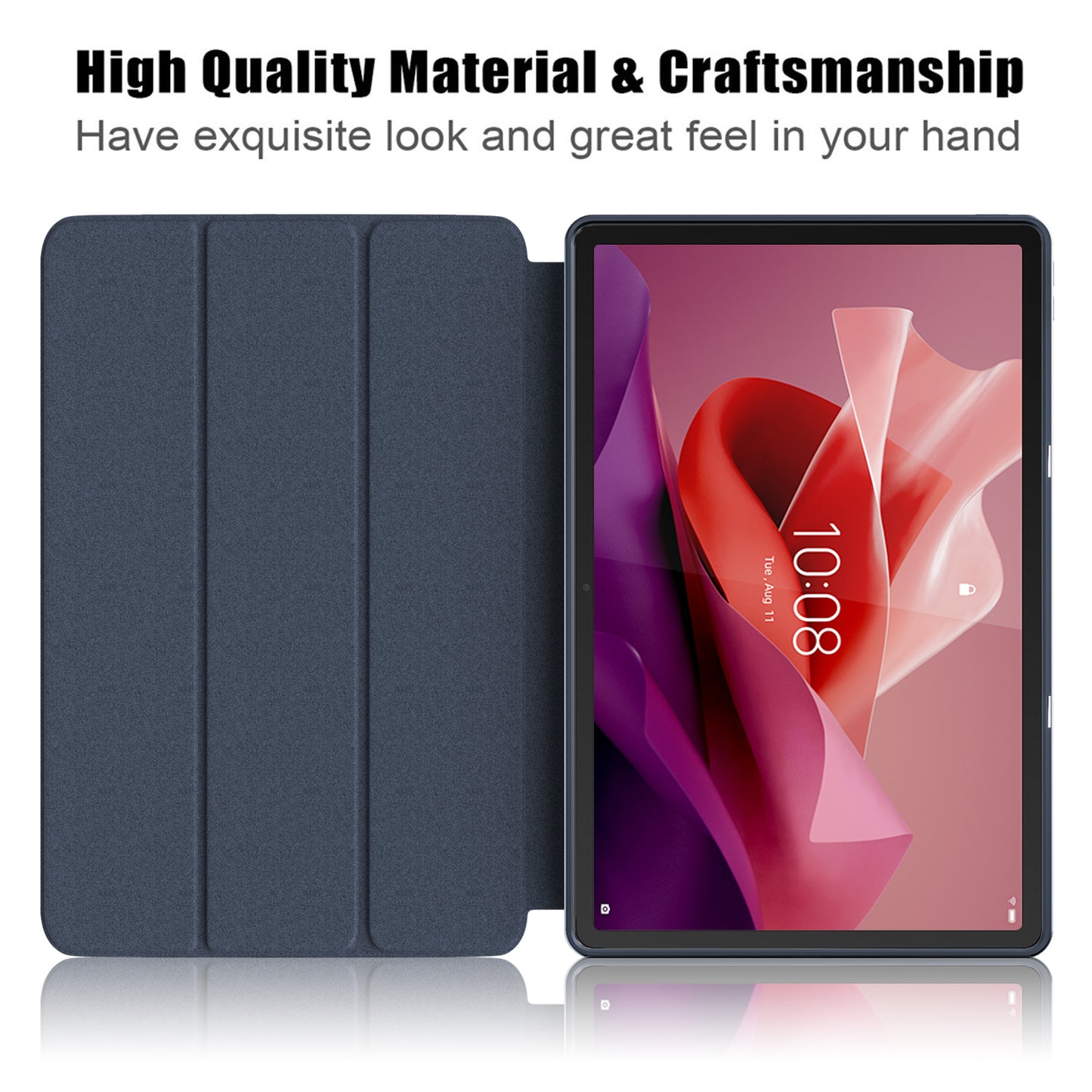 For Lenovo Tab P12 TB371FC Trifold Stand Solid Color Smart Case PU Leather+TPU Tablet Cover