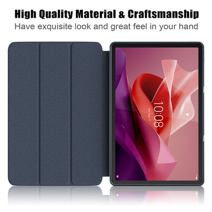 For Lenovo Tab P12 TB371FC Trifold Stand Solid Color Smart Case PU Leather+TPU Tablet Cover