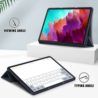 For Lenovo Tab P12 TB371FC Trifold Stand Solid Color Smart Case PU Leather+TPU Tablet Cover