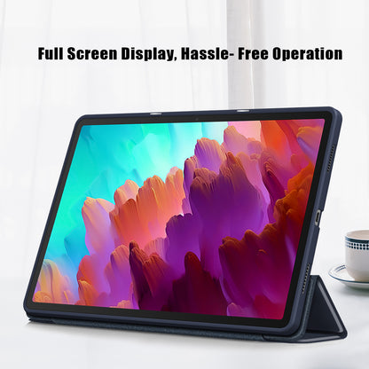For Lenovo Tab P12 TB371FC Trifold Stand Solid Color Smart Case PU Leather+TPU Tablet Cover