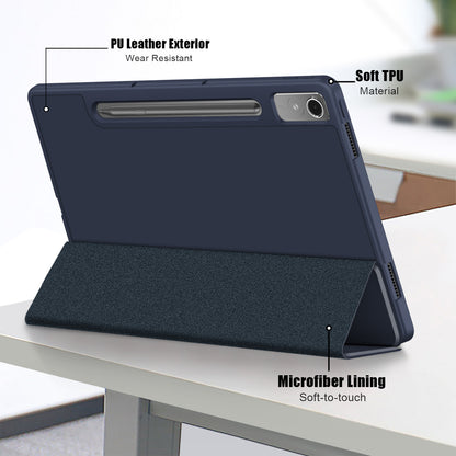 For Lenovo Tab P12 TB371FC Trifold Stand Solid Color Smart Case PU Leather+TPU Tablet Cover