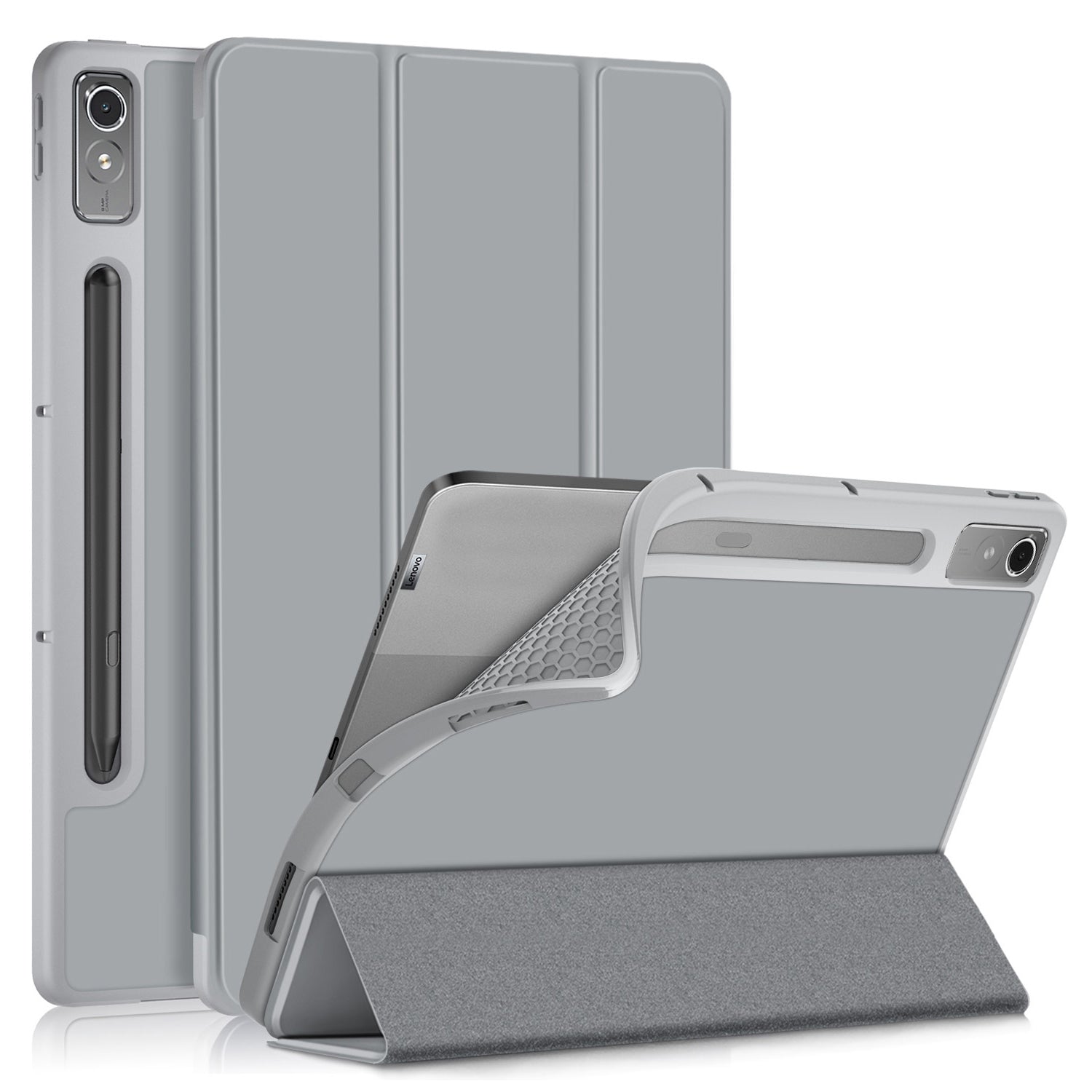 For Lenovo Tab P12 TB371FC Trifold Stand Solid Color Smart Case PU Leather+TPU Tablet Cover