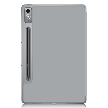 For Lenovo Tab P12 TB371FC Trifold Stand Solid Color Smart Case PU Leather+TPU Tablet Cover