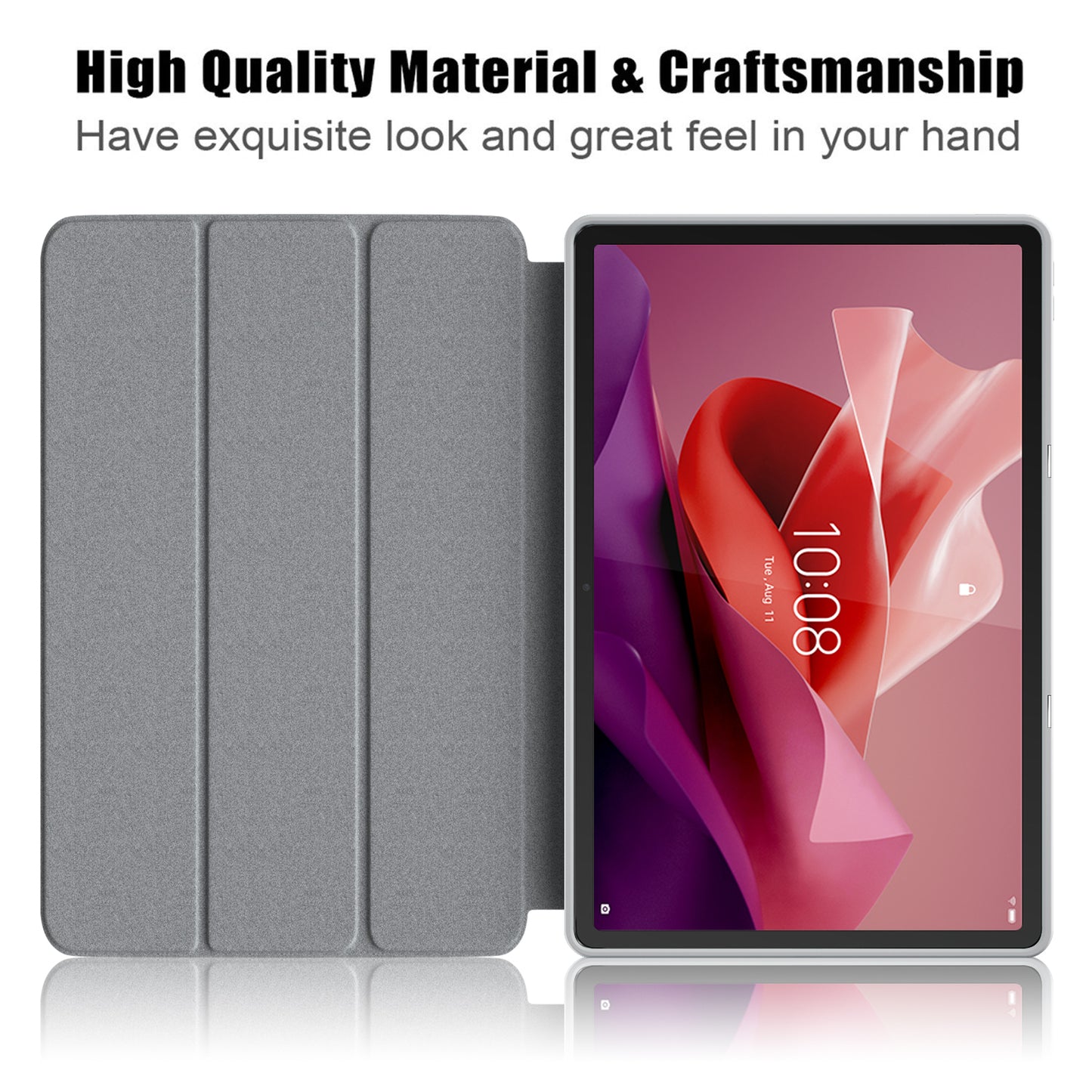 For Lenovo Tab P12 TB371FC Trifold Stand Solid Color Smart Case PU Leather+TPU Tablet Cover
