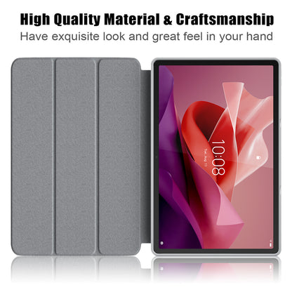 For Lenovo Tab P12 TB371FC Trifold Stand Solid Color Smart Case PU Leather+TPU Tablet Cover