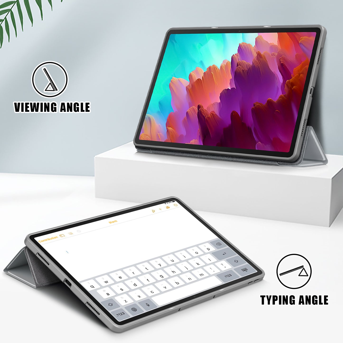For Lenovo Tab P12 TB371FC Trifold Stand Solid Color Smart Case PU Leather+TPU Tablet Cover