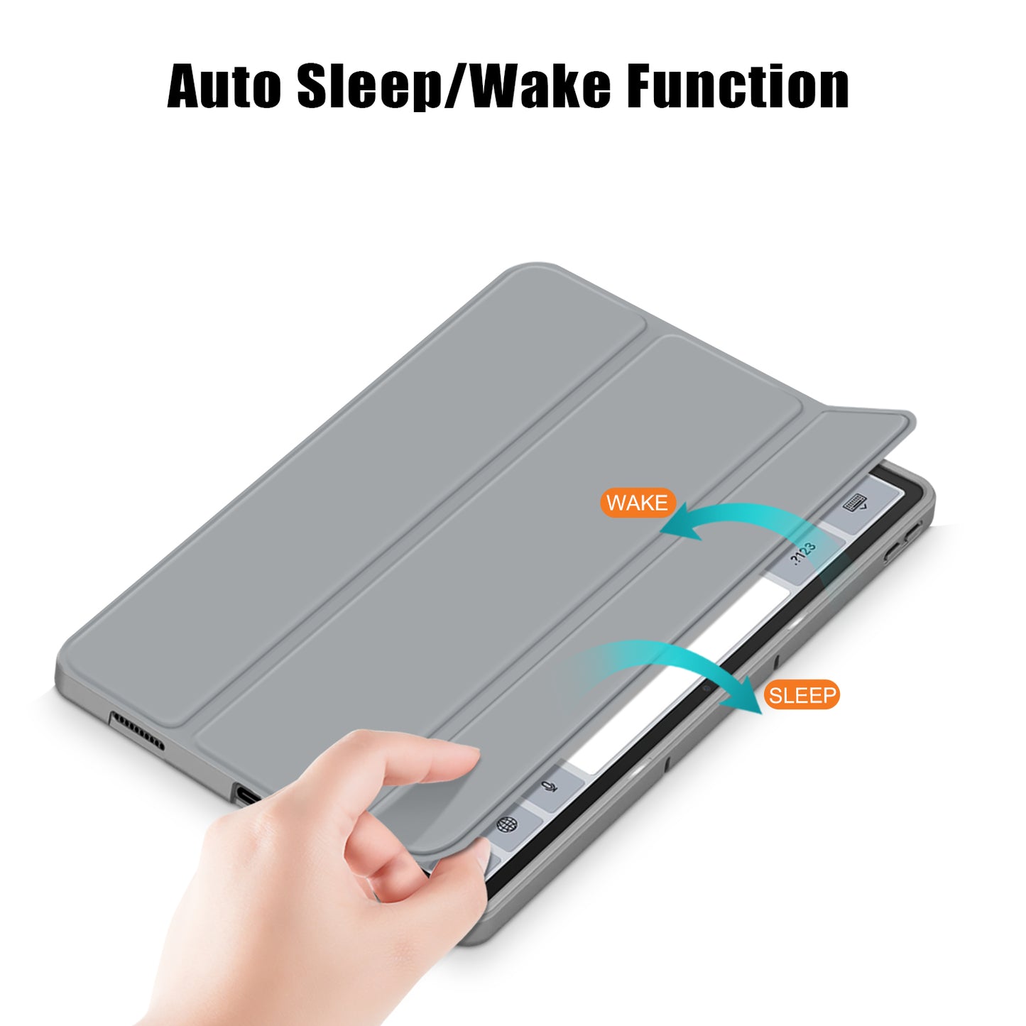 For Lenovo Tab P12 TB371FC Trifold Stand Solid Color Smart Case PU Leather+TPU Tablet Cover
