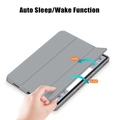 For Lenovo Tab P12 TB371FC Trifold Stand Solid Color Smart Case PU Leather+TPU Tablet Cover