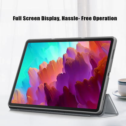 For Lenovo Tab P12 TB371FC Trifold Stand Solid Color Smart Case PU Leather+TPU Tablet Cover