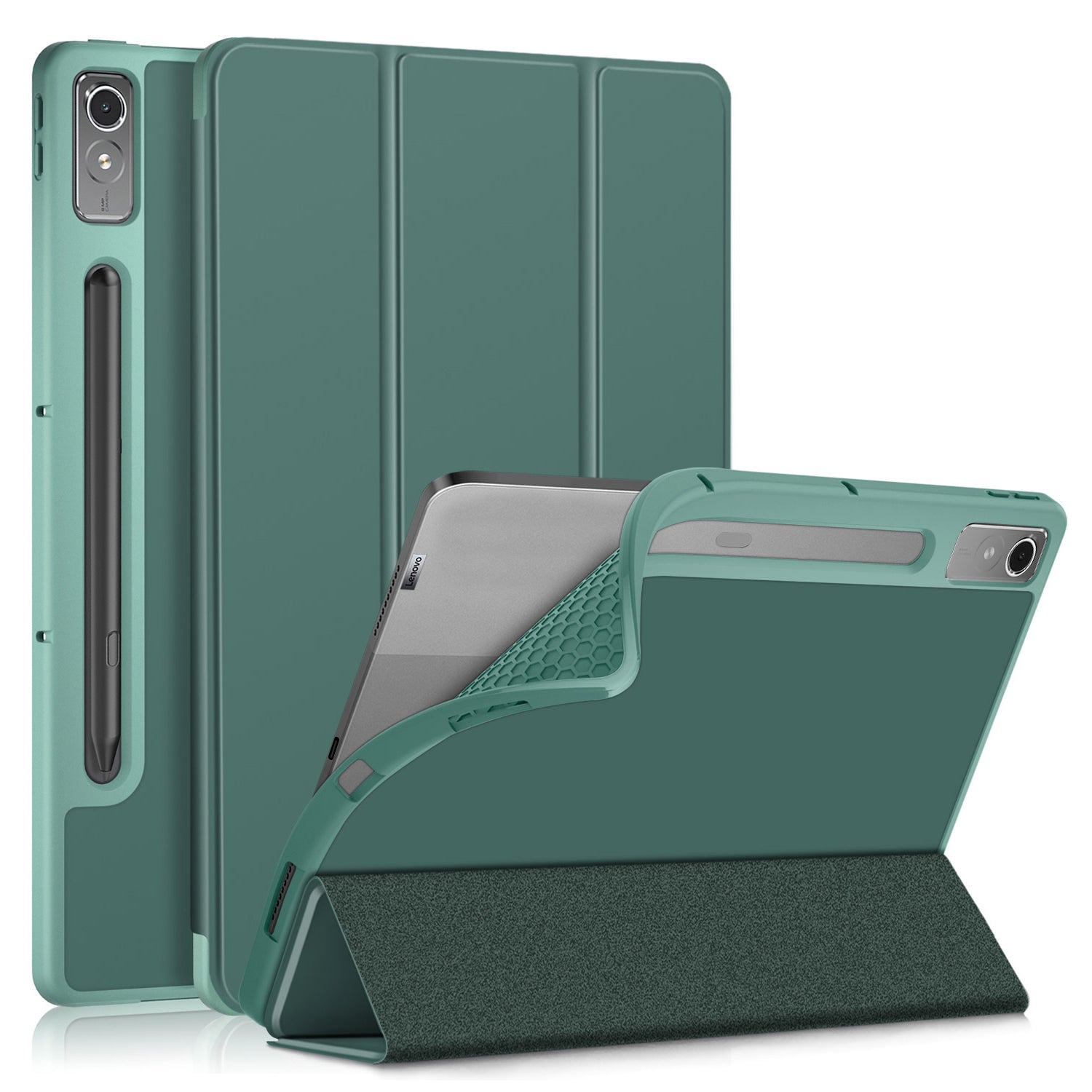 For Lenovo Tab P12 TB371FC Trifold Stand Solid Color Smart Case PU Leather+TPU Tablet Cover