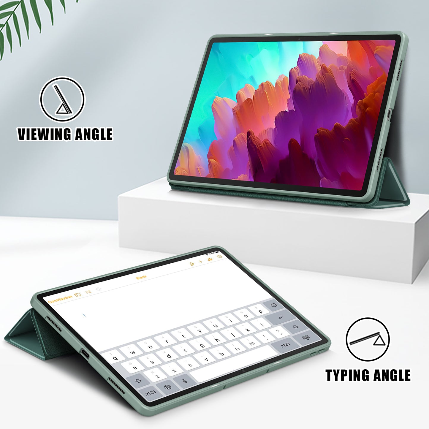 For Lenovo Tab P12 TB371FC Trifold Stand Solid Color Smart Case PU Leather+TPU Tablet Cover