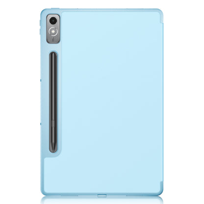 For Lenovo Tab P12 TB371FC Trifold Stand Solid Color Smart Case PU Leather+TPU Tablet Cover