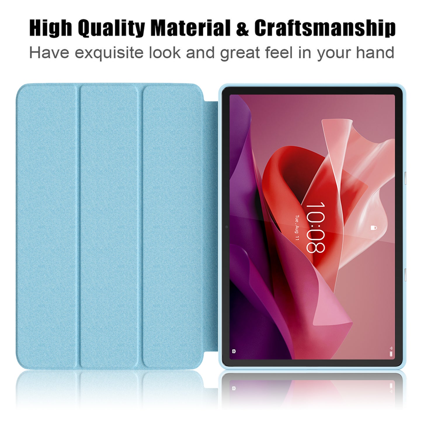 For Lenovo Tab P12 TB371FC Trifold Stand Solid Color Smart Case PU Leather+TPU Tablet Cover