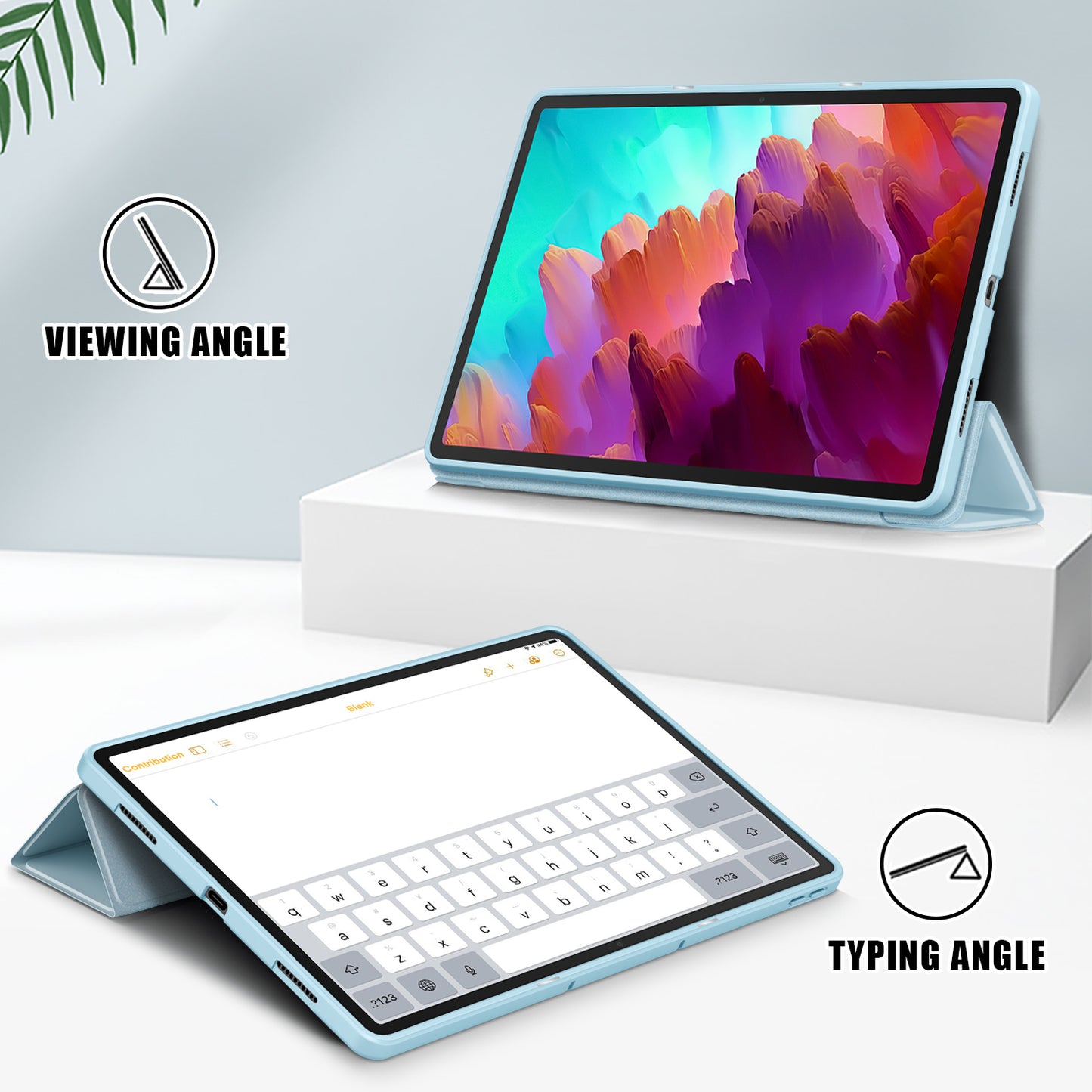 For Lenovo Tab P12 TB371FC Trifold Stand Solid Color Smart Case PU Leather+TPU Tablet Cover