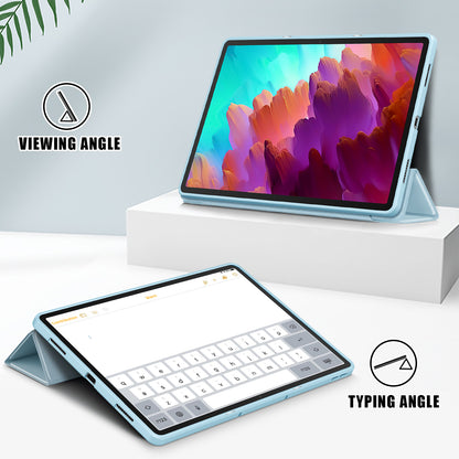 For Lenovo Tab P12 TB371FC Trifold Stand Solid Color Smart Case PU Leather+TPU Tablet Cover