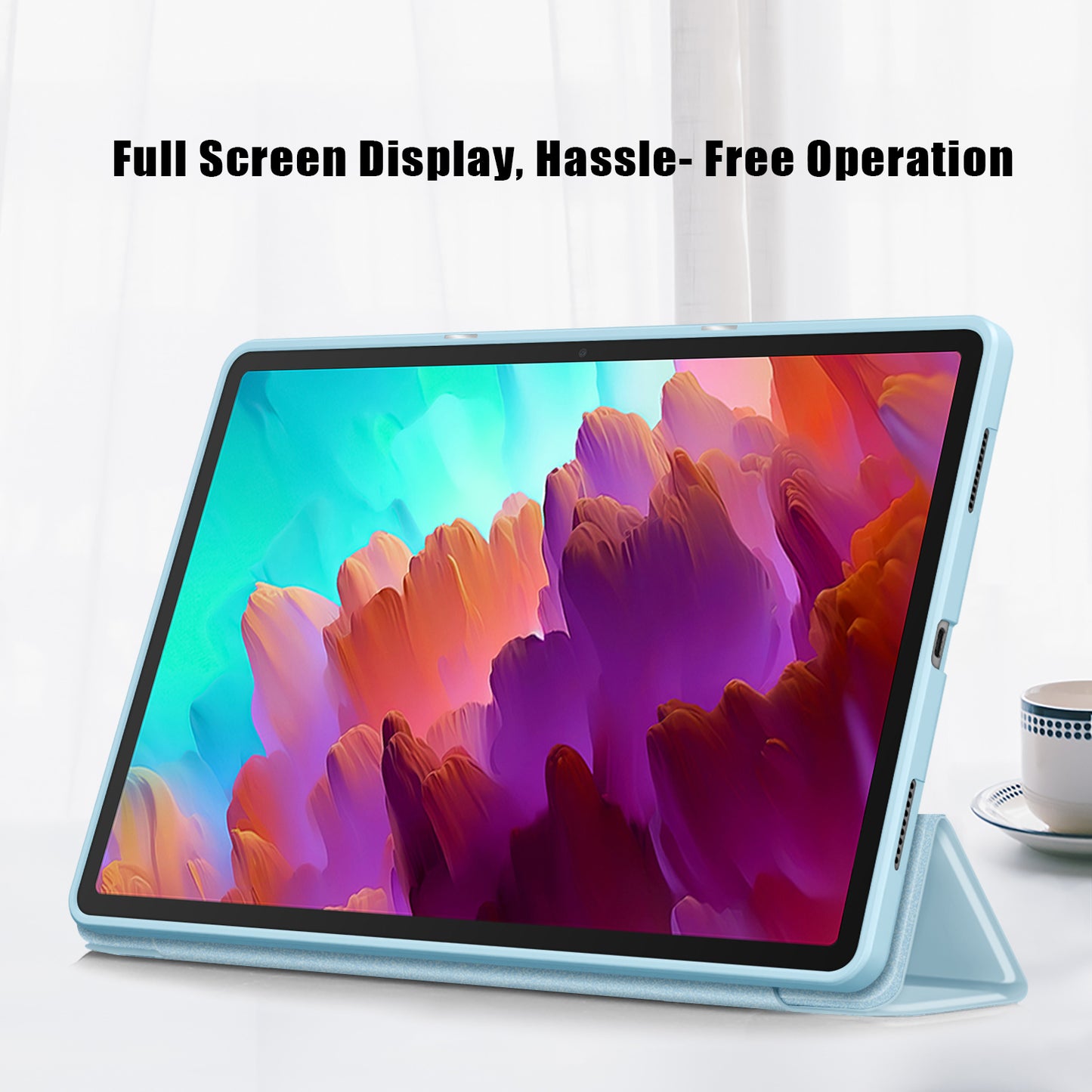 For Lenovo Tab P12 TB371FC Trifold Stand Solid Color Smart Case PU Leather+TPU Tablet Cover