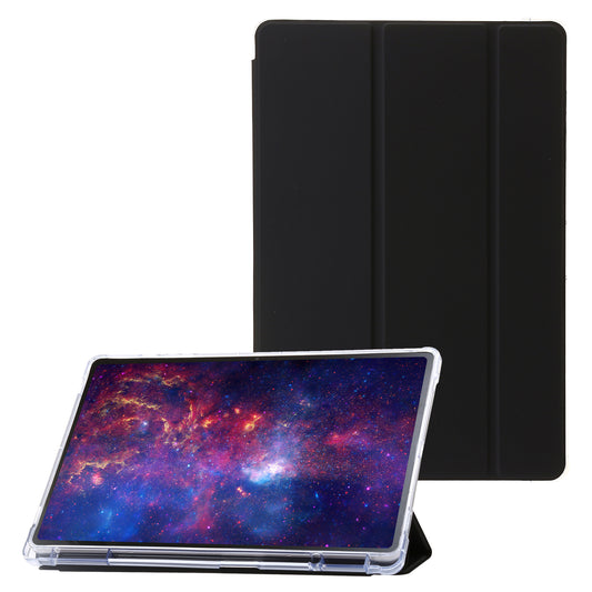 For Samsung Galaxy Tab S9+ Tri-fold Stand Smart Cover PU Leather+Acrylic+TPU Transparent Tablet Case